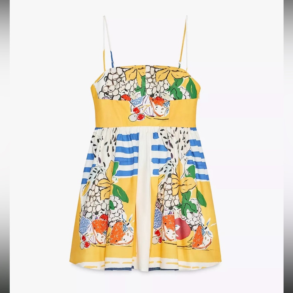 New ZARA Fruit Print Poplin Dress - Picture 10 of 12